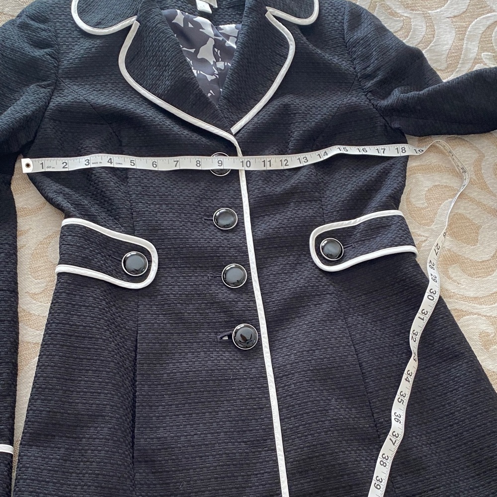 Ann Taylor LOFT Black Coat w White Piping – Tailored Vintage Style Jacket Size 6 - Picture 9 of 12